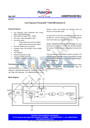 ASM3I622S01BG-08-TT datasheet - Low Frequency Timing-Safe Peak EMI reduction IC