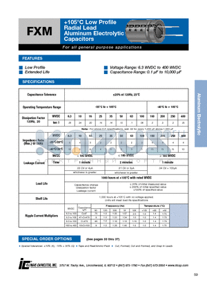 107FXM016M datasheet - 105`C Low Profile Radial Lead Aluminum Electrolytic Capacitors