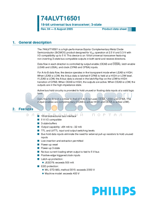 74ALVT16501DGG datasheet - 18-bit universal bus transceiver; 3-state