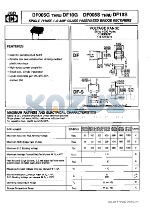 DF005G datasheet - SINGLE PHASE 1.0AMP GLASS PASSIVATED BRIDGE RECTIFIERS