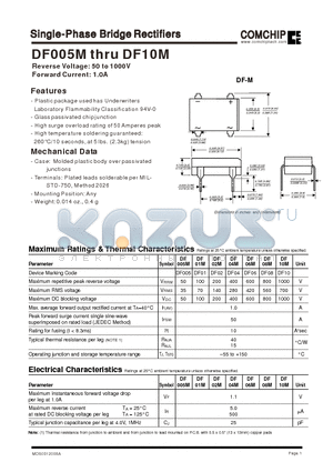 DF005M datasheet - Single-Phase Bridge Rectifiers