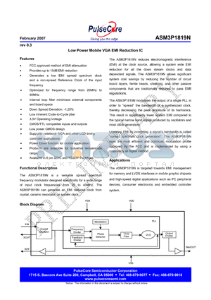 ASM3P1819NG-08-SR datasheet - Low Power Mobile VGA EMI Reduction IC