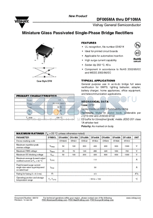 DF005MA datasheet - Miniature Glass Passivated Single-Phase Bridge Rectifiers