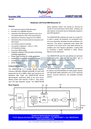 ASM3P18S19B datasheet - Notebook LCD Panel EMI Reduction IC