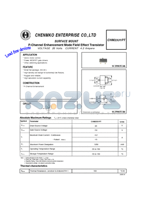 CHM2331PT datasheet - P-Channel Enhancement Mode Field Effect Transistor