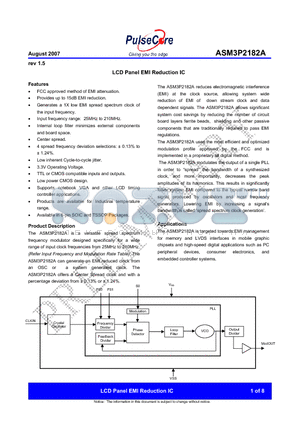 ASM3P2182A-08SR datasheet - LCD Panel EMI Reduction IC