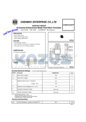 CHM540ANPT datasheet - N-Channel Enhancement Mode Field Effect Transistor