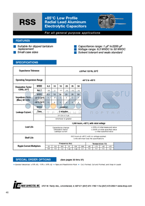 107RSS035M datasheet - 85`C Low Profile 85`C Low Profile Electrolytic Capacitors