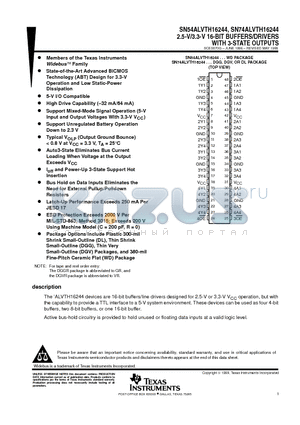 74ALVTH16244DLG4 datasheet - 2.5-V/3.3-V 16-BIT BUFFERS/DRIVERS WITH 3-STATE OUTPUTS