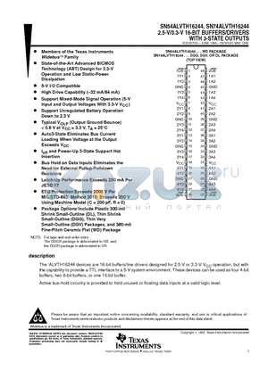 74ALVTH16244DLRG4 datasheet - 2.5-V/3.3-V 16-BIT BUFFERS/DRIVERS WITH 3-STATE OUTPUTS