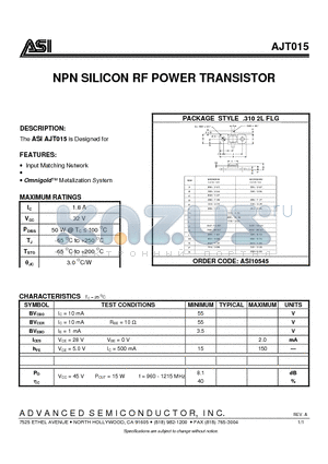 AJT015 datasheet - NPN SILICON RF POWER TRANSISTOR