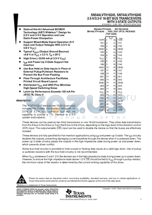 74ALVTH16245GRE4 datasheet - 2.5-V/3.3-V 16-BIT BUS TRANSCEIVERS WITH 3-STATE OUTPUTS