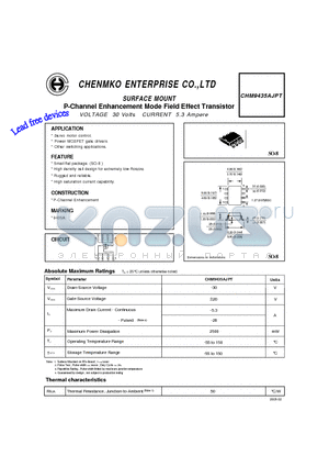 CHM9435AJPT datasheet - P-Channel Enhancement Mode Field Effect Transistor