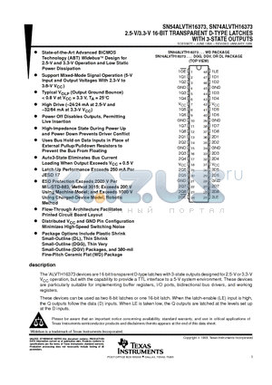 74ALVTH16373DLG4 datasheet - 2.5-V/3.3-V 16-BIT TRANSPARENT D-TYPE LATCHES WITH 3-STATE OUTPUTS