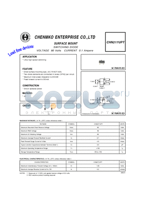 CHN217UPT datasheet - SURFACE MOUNT SWITCHING DIODE VOLTAGE 80 Volts CURRENT 0.1 Ampere