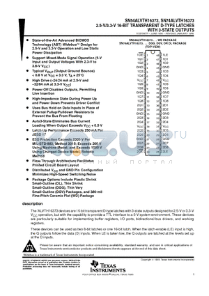 74ALVTH16373GRG4 datasheet - 2.5-V/3.3-V 16-BIT TRANSPARENT D-TYPE LATCHES WITH 3-STATE OUTPUTS