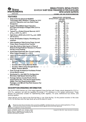 74ALVTH16374GRE4 datasheet - 2.5-V/3.3-V 16-BIT EDGE-TRIGGERED D-TYPE FLIP-FLOPS WITH 3-STATE OUTPUTS