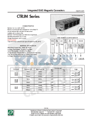 CTRJM22S4ND0826A datasheet - Integrated RJ45 Magnetic Connectors
