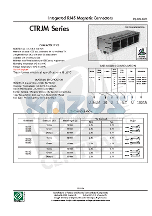 CTRJM22S4GU0811A datasheet - Integrated RJ45 Magnetic Connectors