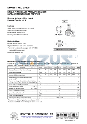 DF02S datasheet - SINGLE-PHASE GLASS PASSIVATED SILICON BRIDGE RECTIFIER