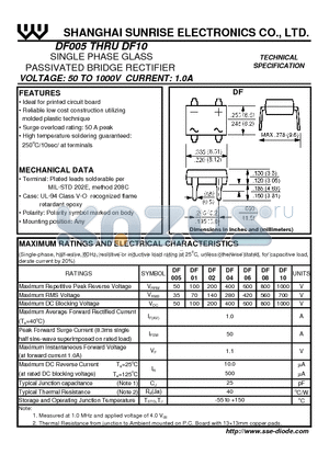 DF04 datasheet - SINGLE PHASE GLASS PASSIVATED BRIDGE RECTIFIER