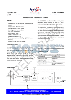 ASM3P2590A datasheet - Low Power Peak EMI Reducing Solution