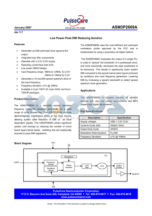 ASM3P2669A datasheet - Low Power Peak EMI Reducing Solution