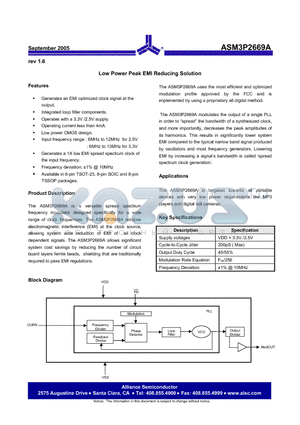 ASM3P2669A-08SR datasheet - Low Power Peak EMI Reducing Solution