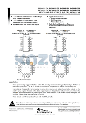 74AS175B datasheet - HEX/QUADRUPLE D-TYPE FLIP-FLOPS WITH CLEAR