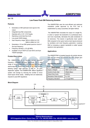 ASM3P2759A-08SR datasheet - Low Power Peak EMI Reducing Solution