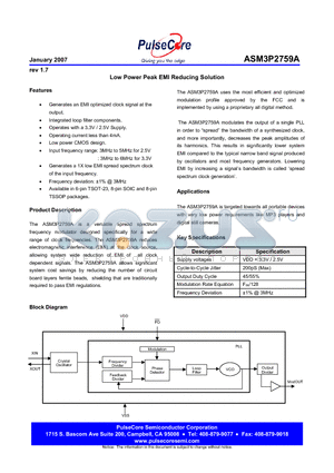 ASM3P2759AG-06OR datasheet - Low Power Peak EMI Reducing Solution