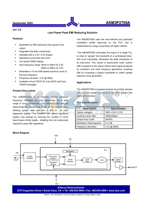 ASM3P2759AG-08TT datasheet - Low Power Peak EMI Reducing Solution