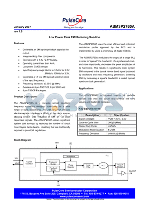 ASM3P2760AF-08ST datasheet - Low Power Peak EMI Reducing Solution