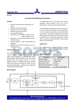 ASM3P2762A datasheet - Low Power Peak EMI Reducing Solution