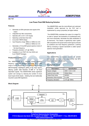 ASM3P2769AF-08ST datasheet - Low Power Peak EMI Reducing Solution