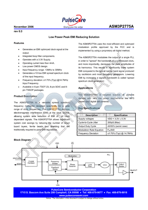 ASM3P2775AG-06OR datasheet - Low Power Peak EMI Reducing Solution