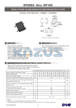 DF06S datasheet - SINGLE-PHASE GLASS PASSIVATED SMD BRIDGE RECTIFIERS