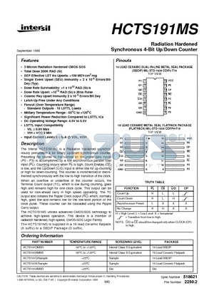 CTS191MS datasheet - Radiation Hardened Synchronous 4-Bit Up/Down Counter