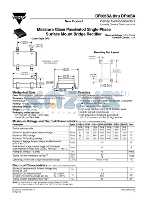 DF06SA datasheet - Miniature Glass Passivated Single-Phase Surface Mount Bridge Rectifier