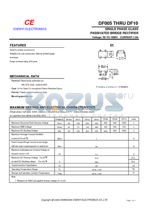 DF08 datasheet - SINGLE PHASE GLASS PASSIVATED BRIDGE RECTIFIER