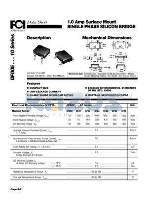 DF08 datasheet - 1.0 Amp Surface Mount SINGLE PHASE SILICON BRIDGE