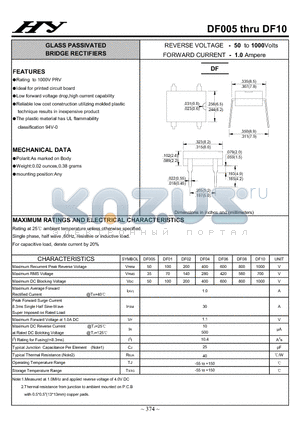 DF08 datasheet - GLASS PASSIVATED BRIDGE RECTIFIERS