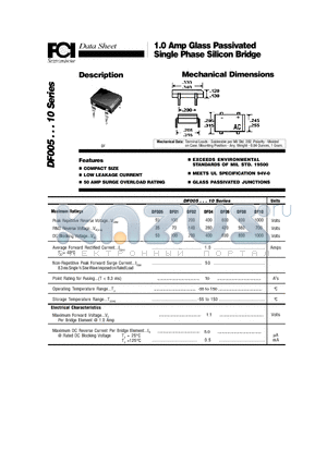 DF08 datasheet - 1.0 Amp Glass Passivated Single Phase Silicon Bridge