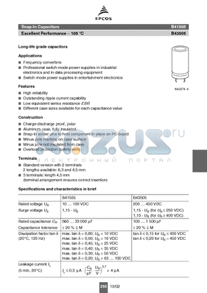 B43505A2227M002 datasheet - Snap-In Capacitors Excellent Performance