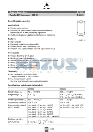 B43505A2477M007 datasheet - Snap-In Capacitors Excellent Performance