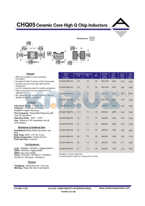 CHQ05-20NK-RC datasheet - Ceramic Core High Q Chip Inductors