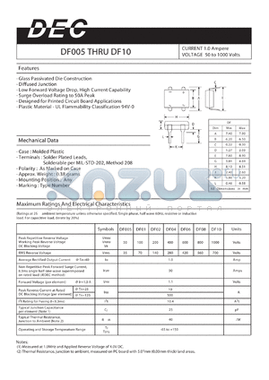 DF10 datasheet - CURRENT 1.0 Ampere VOLTAGE 50 to 1000 Volts