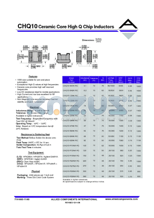 CHQ10-47NK-RC datasheet - Ceramic Core High Q Chip Inductors