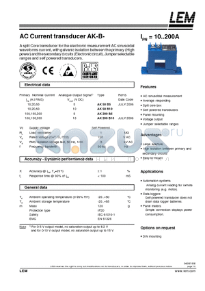 AK200B10 datasheet - AC Current transducer