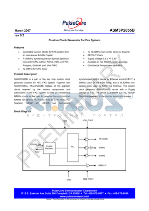 ASM3P2855B datasheet - Custom Clock Generator for Fax System